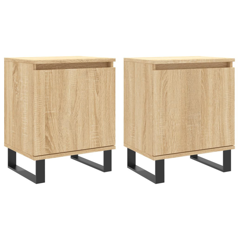 Marieo 40cm W Iron Bedside Table, Sonoma Oak