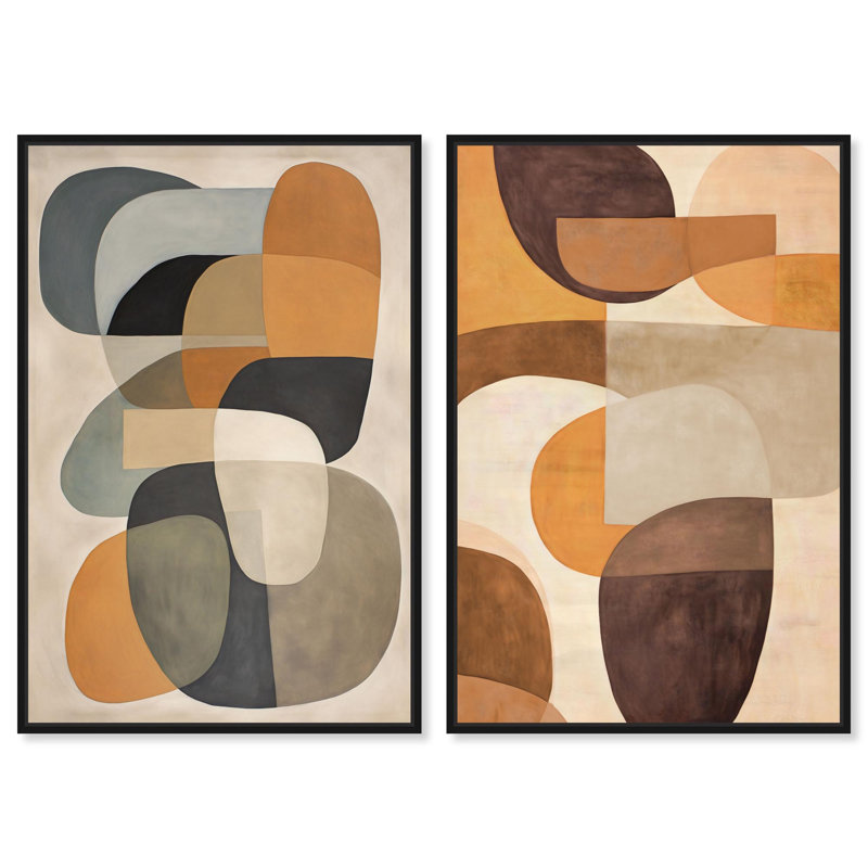 «Serene Modern Abstract Duo», reproduction d'art sur toile par Art Remedy, cadre noir, 30 x 45, H 46 po x l 31 po, Cadre noir
