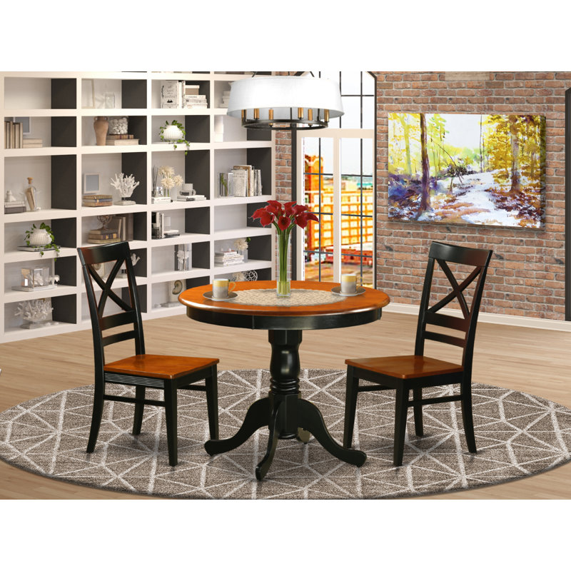 L'ensemble 3 pièces de table et chaises de cuisine comprend une table de salle à manger ronde avec piédestal et 2 chaises de salle à manger, 36 po x 36 po, noir et cerise