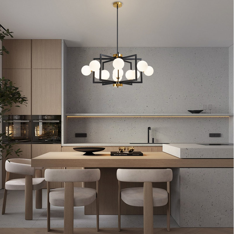 12-light Mid Century Modern Bubble Black And Gold  Light Fixtures Sputnik Chandelier For Kitchen Dining Room