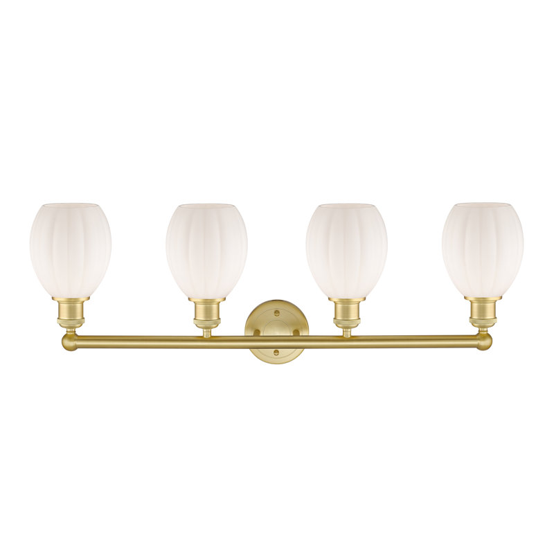 Éclairage pour meuble-lavabo 4 lumières 32,5 pouces Bolduc, Blanc mat, Or satiné