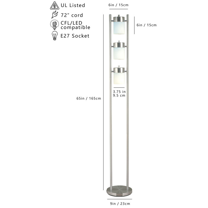 65"H 3-White-Head With Two Way Adjustable Floor Lamp (1 Pc/Ctn/ 1.10 Cu Ft/12.32 G.W. Lbs)