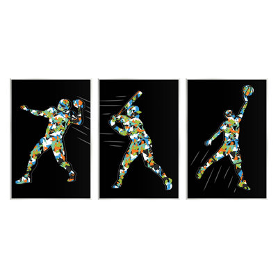 Ensemble de 3 plaques murales géométriques à motif sportif par Arrolynn Weiderhold