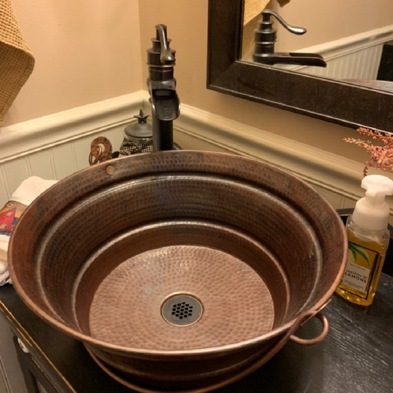 Lavabo vasque rond en cuivre 13 ", bonde incluse