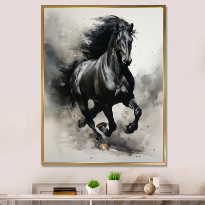 Black Horse Galopping Ink Illustration - Animals Horse Wall Art Living Room