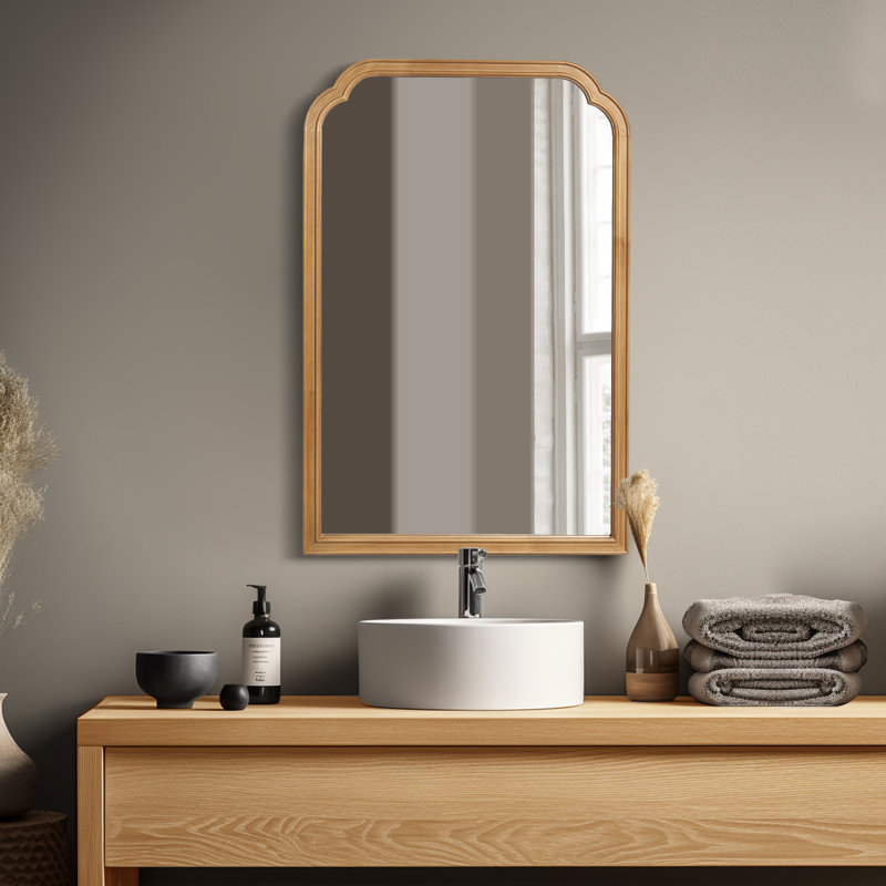 Solid Wood Wall Mirror for Bathroom or Bedroom, Natural Wood, 30" x 20"