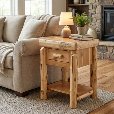 Table de bout avec tiroir Fireside Lodge Cedar Log