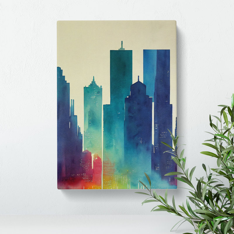 City Skyline Watercolour No.7 - Painting, Wrapped Canvas, 50cm H x 35cm W x 3cm D, No Matte