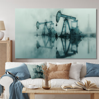 Grey Petrochemical Winter Texas Oil Rigs - Oil Rigs / Fields Wall Art Living Room