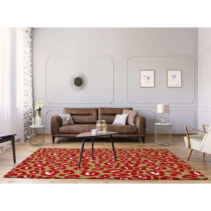 Imprimé animal brun clair/rouge/blanc Tapis décoratif, Rectangle 8 pi x 10 pi