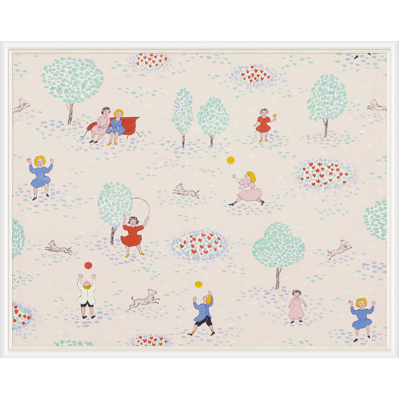Playing In The Park Print by Paule Marrot, White Framed, 43" H x 54" W x 1.25" D