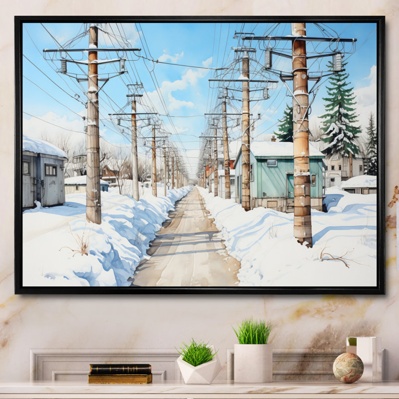 «Power Lines Winter Power I», reproduction sur toile, H 16 po x l 32 po x P 1 po, Cadre flottant noir