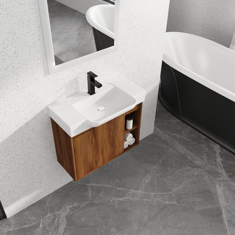 Meuble-lavabo mural avec lavabo en céramique