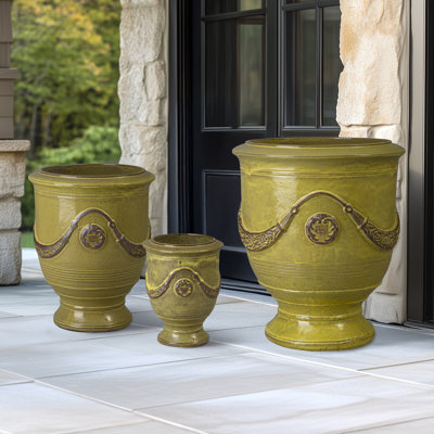 Anduze 27 in. French Yellow Ceramic Round Planter (27 in. L x 27 in. W x 31 in. H) with Drainage Hole