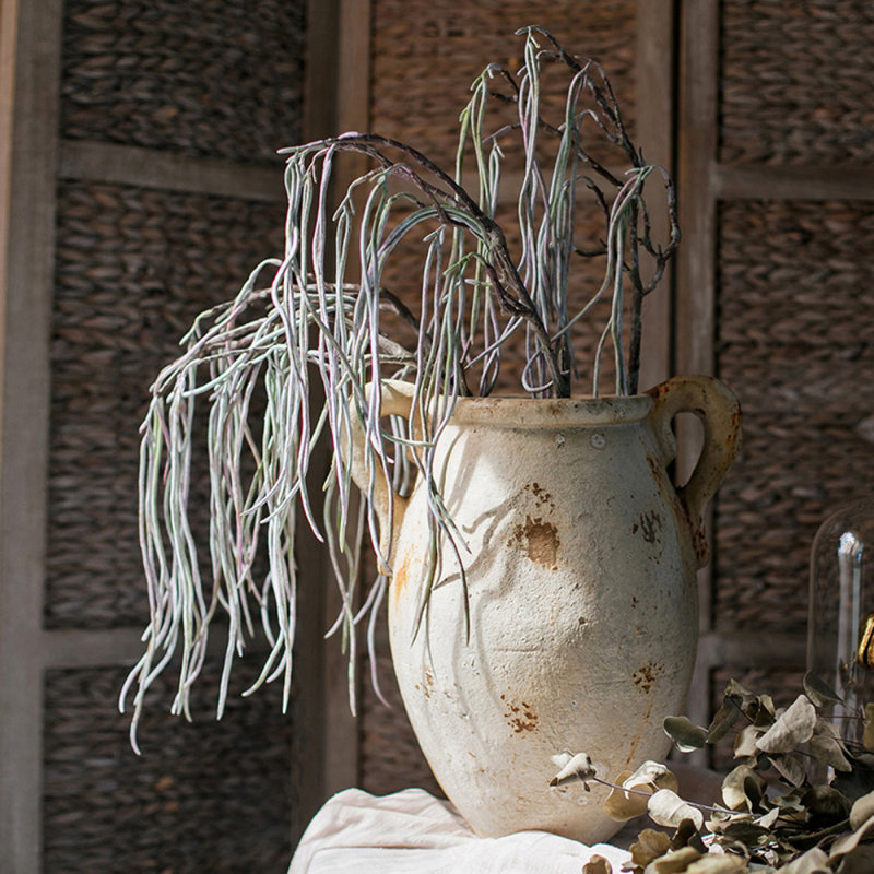 Branche d’herbe artificielle 29,5 "en vase, Gris blanc