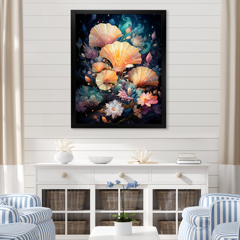 Coquillages dans une galaxie cosmique sur toile, Cadre simple noir, H 32 po x l 16 po x P 1 po