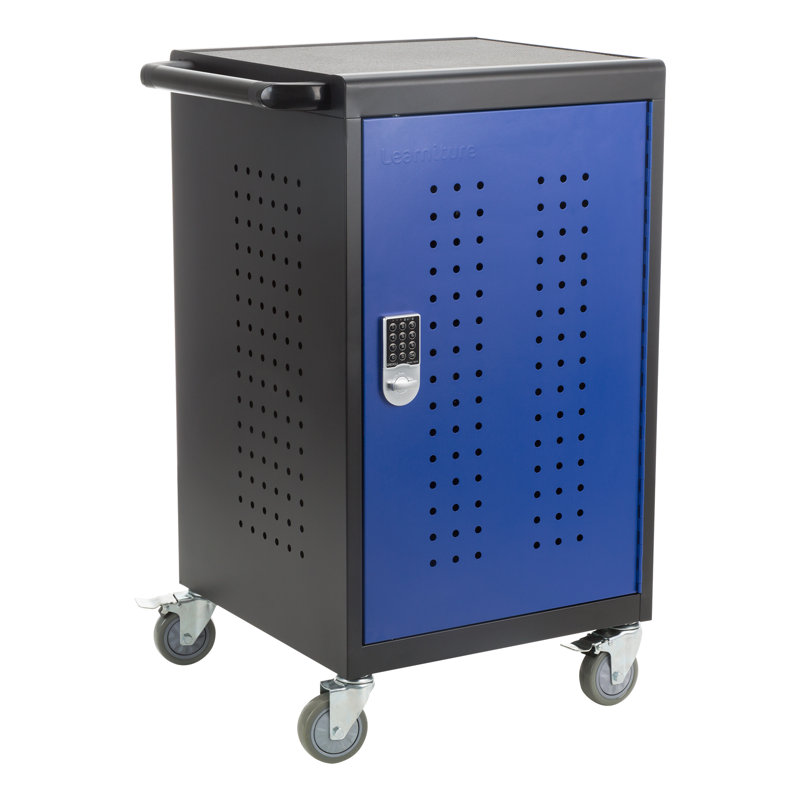 Shapes Series 38.25'' H x 24'' W Laptop/Tablet Storage Cart with Wheels, Black/Blue