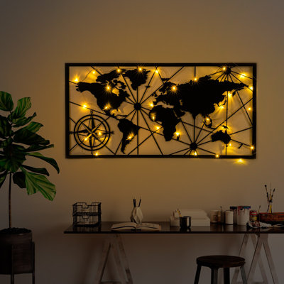 Decorative Metal Wall Accessory, Black, 23.6 x 47.2 inches | Durable Metal Body, Thickness: 0.06 inches | Requires 3 AA Batteries (Not Included), Easy Installation, IP20 Rated, Stylish Home Décor for Any Room