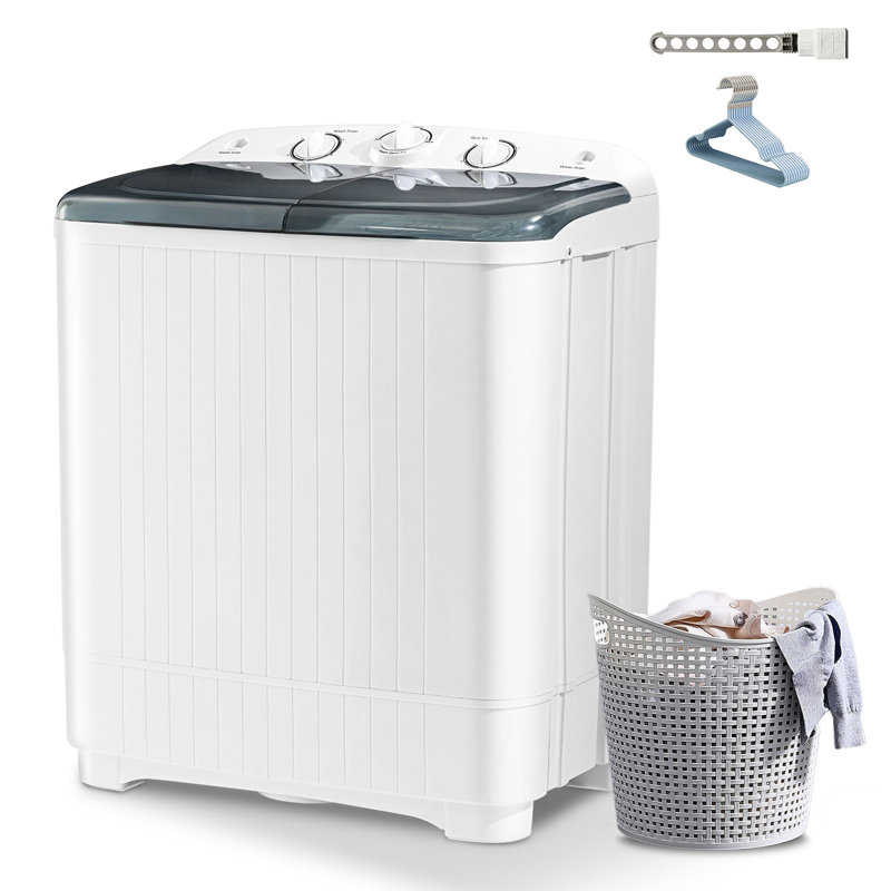 Portable Washing Machine with Drying Rack and 10 Hangers, 22lbs Mini Compact Laundry Washing Machine, Twin Tub 13lbs Washer & 9lbs Spinner, Clothes Washer Machine with for Apartment, Dorm, RV, Black
