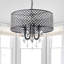 Lustre tambour 4 lumières à intensité variable noir avec détails en cristal