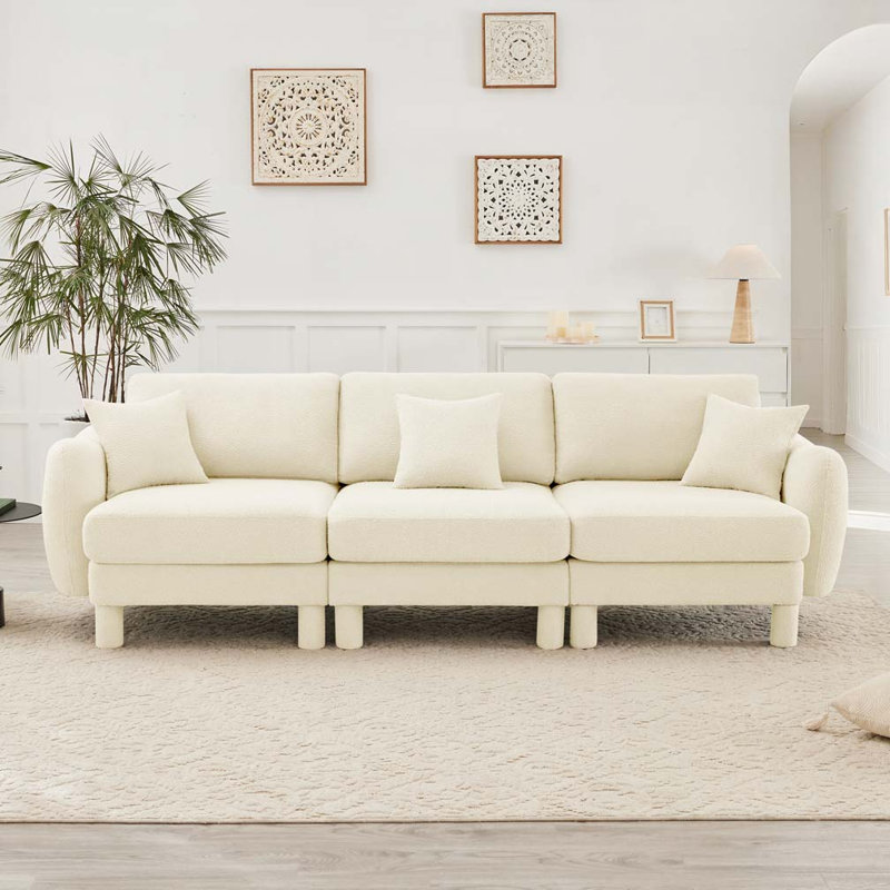 Canapé 3 places en tissu Boucle incluant 3 coussins, 3, Beige, H 35 po x l 109,4 po x P 35,8 po
