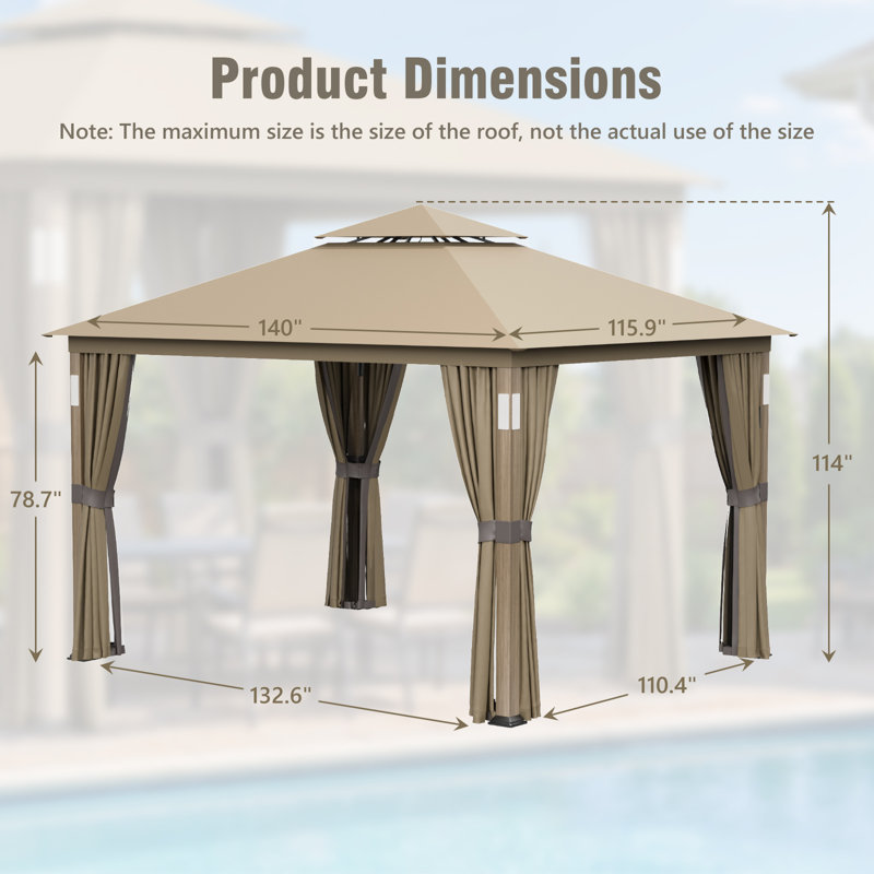 10x12 FT Outdoor Patio Gazebo, Heavy Duty Gazebos, Soft Top Gazebo with Metal Frame, Arched Roof Canopy, Mosquito Nets & Privacy Enclosures