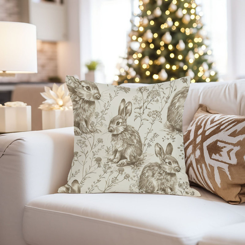 Animals Easter Bunny Rabbits II Cottage Throw Pillow Cover, Square 20"