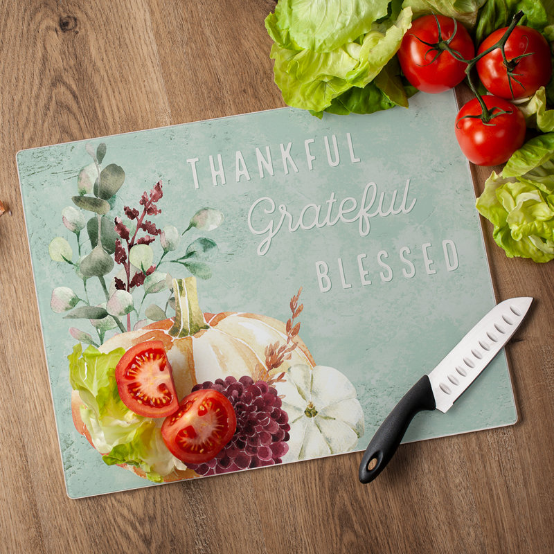 Planche à découper en verre 15 mm x 12 po CounterArt Thankful Grateful Pumpkin