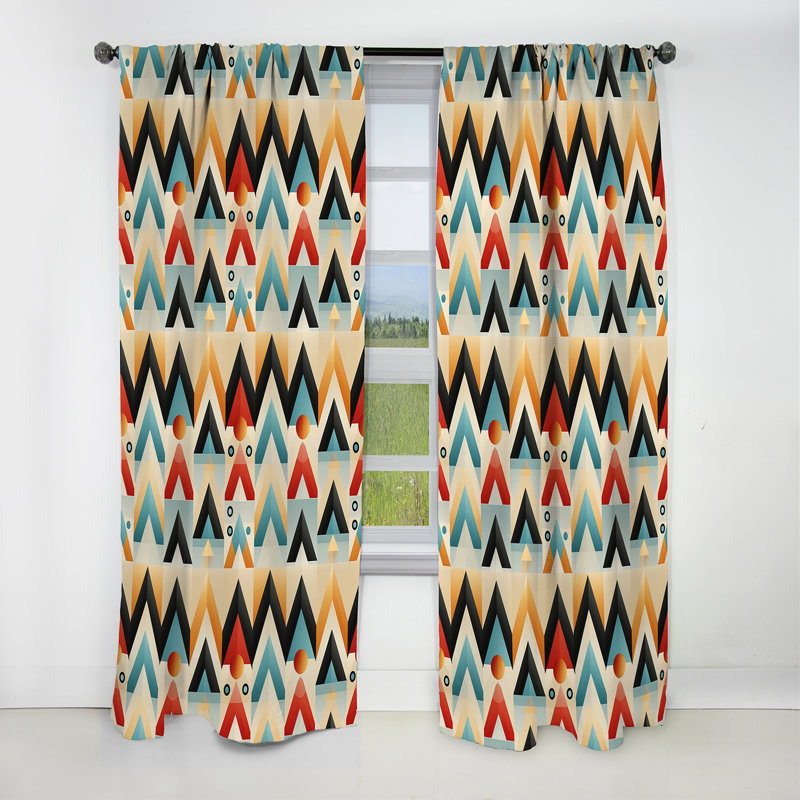 Mid Century Geometric Blue And Beige Pattern - Abstract Geometric Blackout Curtain - 1 Panels, 52" W x 120" L