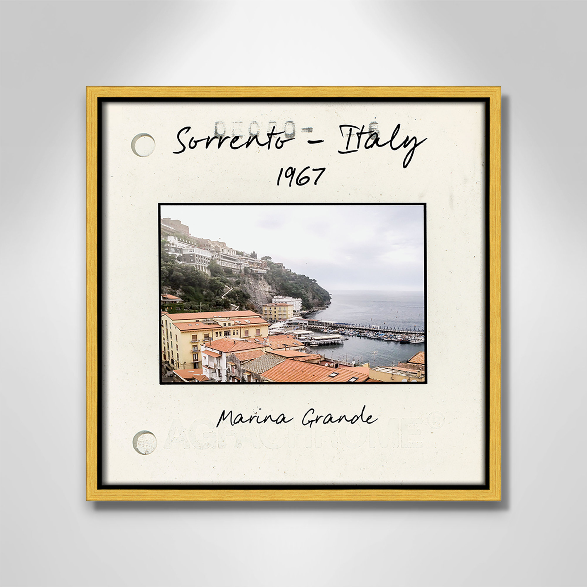 Sorrento Italy - Marina Grande Print by Susan Jill, 13.5" H x 13.5" W x 2" D, Gold Floater Framed Canvas