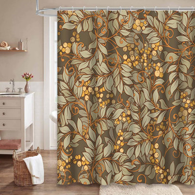 Waterproof Vintage Decorative Art Nouveau Floral Shower Curtain with 12 Hooks