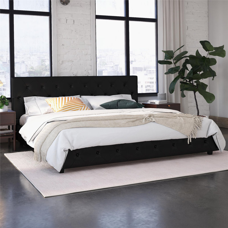 Bhaven Vegan Leather Platform Bed, Queen, Black
