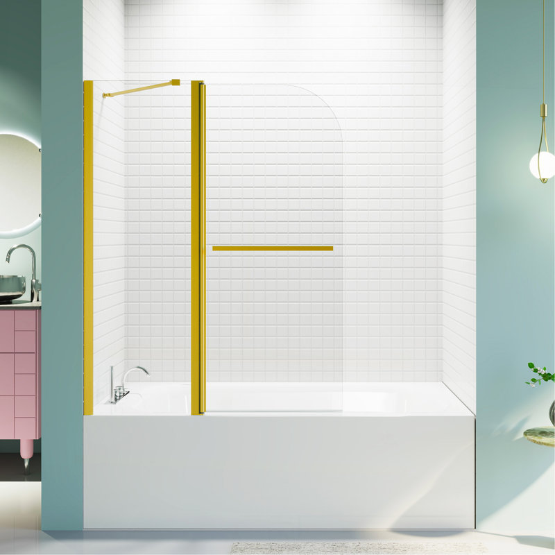 43 In. W * 58 In. H Frameless Folding Shower Doors For Bathtub, Brushed Gold