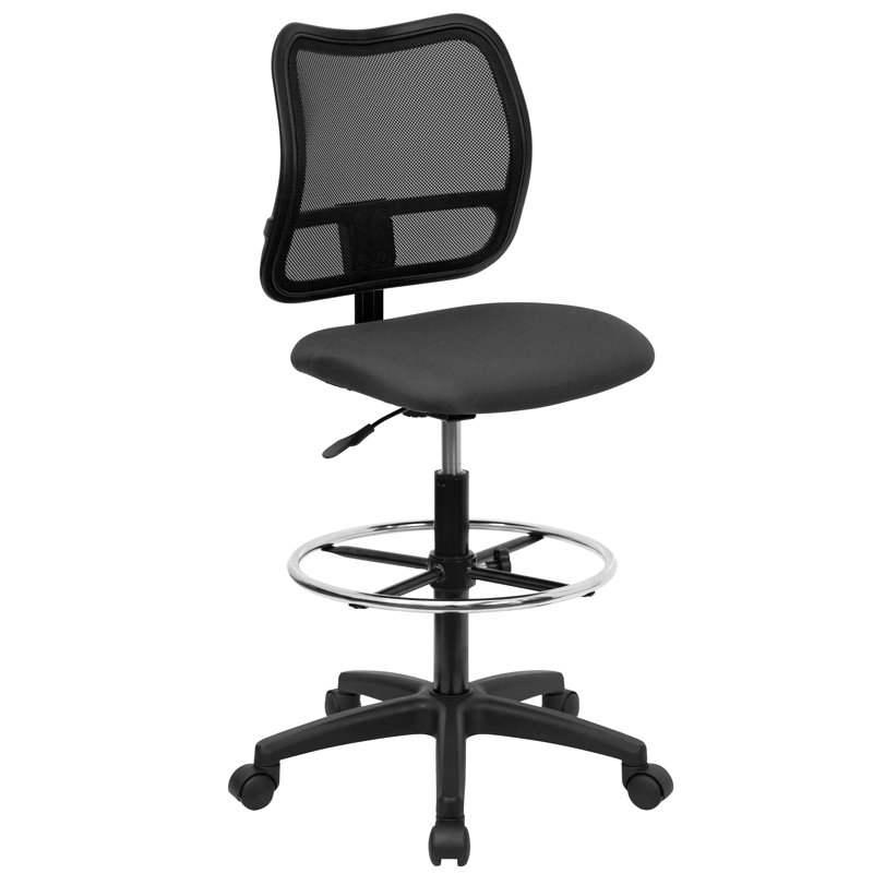 Black Mesh and Fabric Mid-Back Swivel Drafting Chair