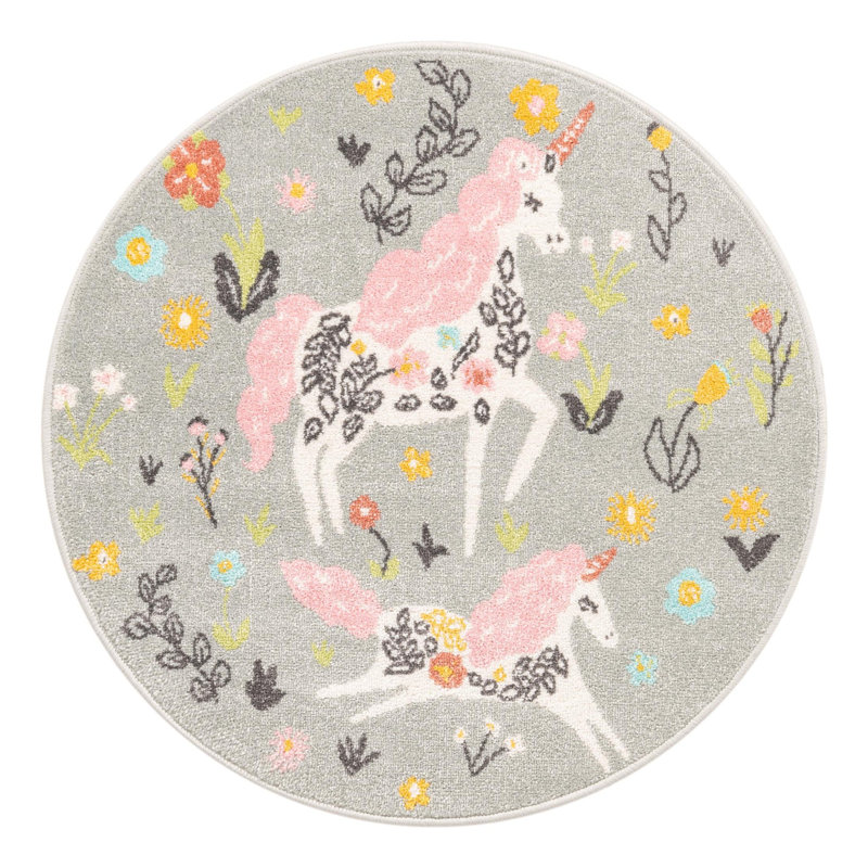 Whimsy Runner Polypropylene Plastic Rug, Round 3'3"