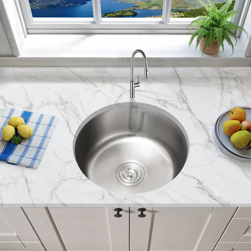 Évier de cuisine encastrable circulaire avec crépine L 18 po x l 18 po