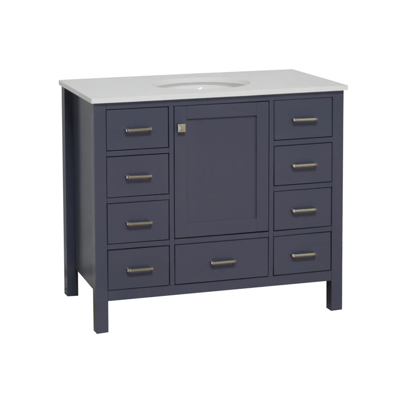 Ensemble de meuble-lavabo simple 42 po Claudett, Gris marine, Blanc d'ingénierie
