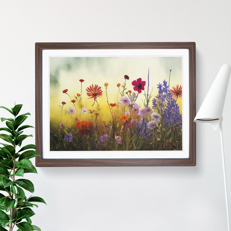 Impressive Wildflowers Floral - Framed Print, 46cm H x 64cm W x 2cm D, Walnut