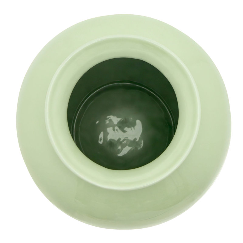 14" Bright Yellow Tung Chi Vase, Solid Green