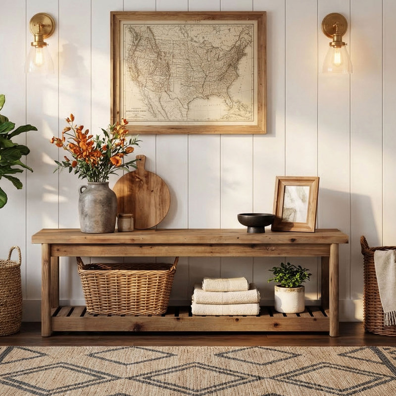 Wood Entryway Bench with Storage