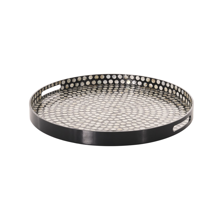 Alfuin Black Mother of Pearl Handmade Tray with Slot Handles
