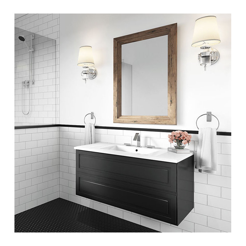 Ensemble de meuble-lavabo simple 36 "avec comptoir à surface solide Cavion, Noir