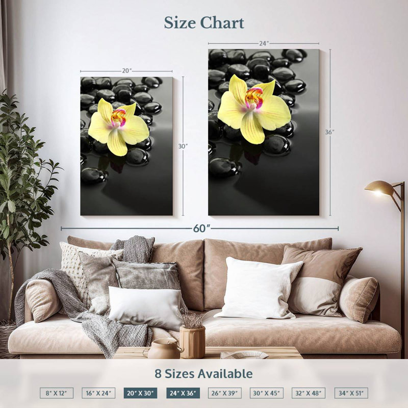 Orchidée jaune Kerrick, H 36 po x l 24 po