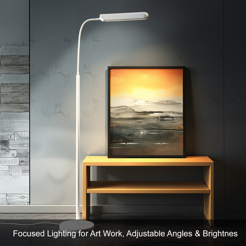 69" Arched Floor Lamp with Adjustable Flexible Gooseneck White Finish Dimmable Remote Control for Living Room Bedroom, White