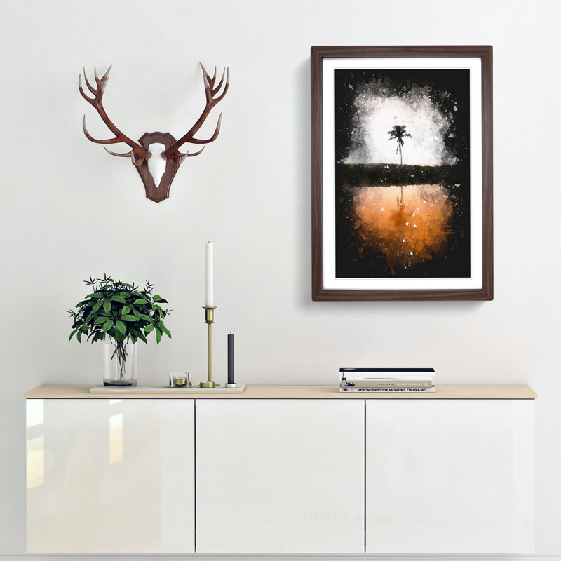 Reflection of a Palm Tree in Hawaii - Picture Frame Graphic Art Print, 45cm H x 33cm W x 2cm D, Walnut Framed