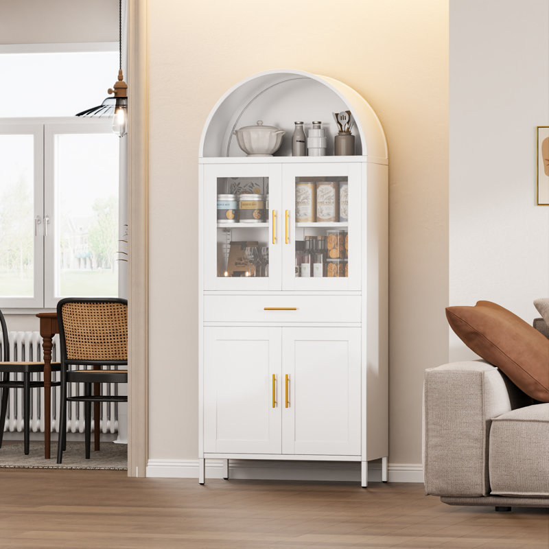 30.71 In. W X 72.83 In. H X 15.35 In. D Arched Steel Freestanding Cabinet With Drawer And Adjustable Shelves In, White