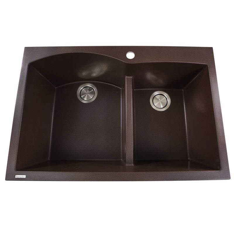 Plymouth 33'' L Double Basin Kitchen Sink, Brown