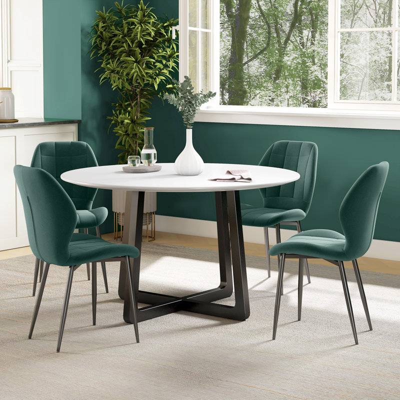 Siemering 48cm H Tufted Polyester Upholstered Upholstered Back Side Chair, Dark Green