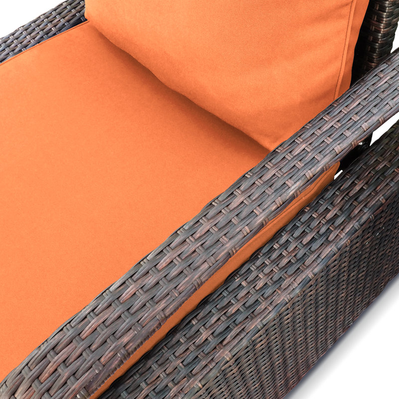 Outdoor Aluminum and Woven Rattan Lounger / Patio Chair With Orange Cushion, Orange