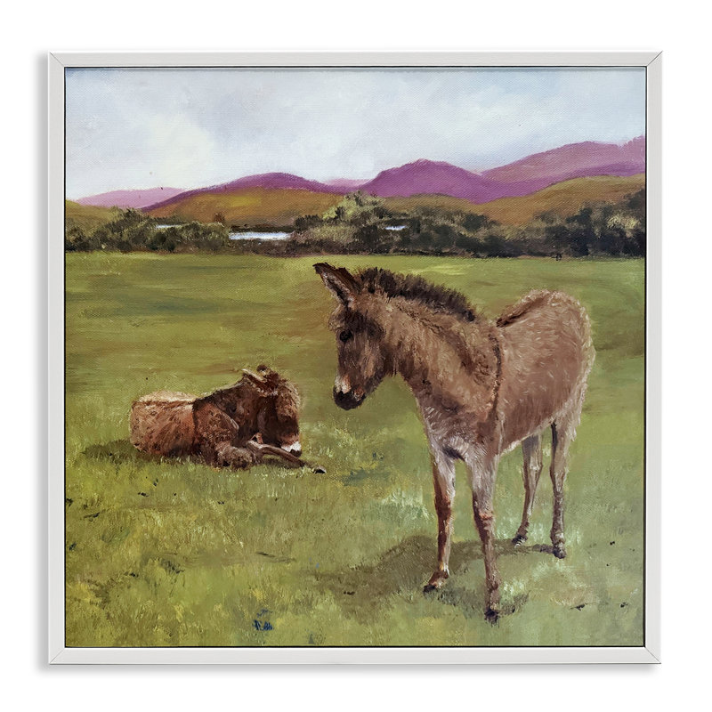 Donkey Duo in Pasture, giclée encadrée, design par Patricia Reynolds, H 24 po x l 24 po